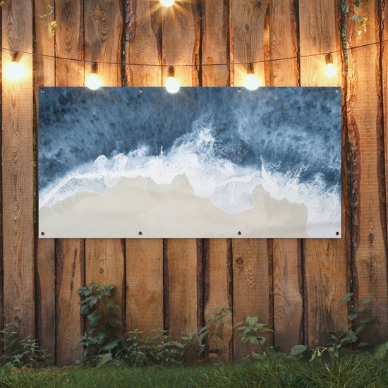 Tuinposter 160x80 cm - Tuindecoratie Strand - Zee - Water - Natuur - Poster voor in de tuin - Buiten decoratie - Schutting tuinschilderij - Tuindoek muurdecoratie - Wanddecoratie balkondoek