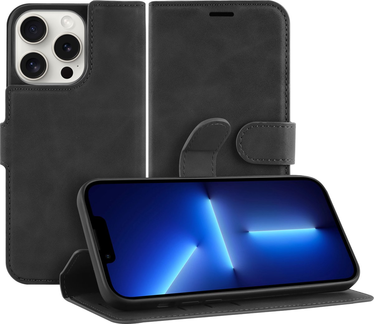 Cazy hoesje geschikt voor iPhone 13 Pro Hoesje met Pasjeshouder - Premium Bookcase - Zwart