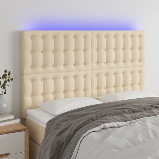 The Living Store Hoofdeinde - LED-hoofdbord - Crème - 144 x 5 x 118/128 cm - Verstelbaar