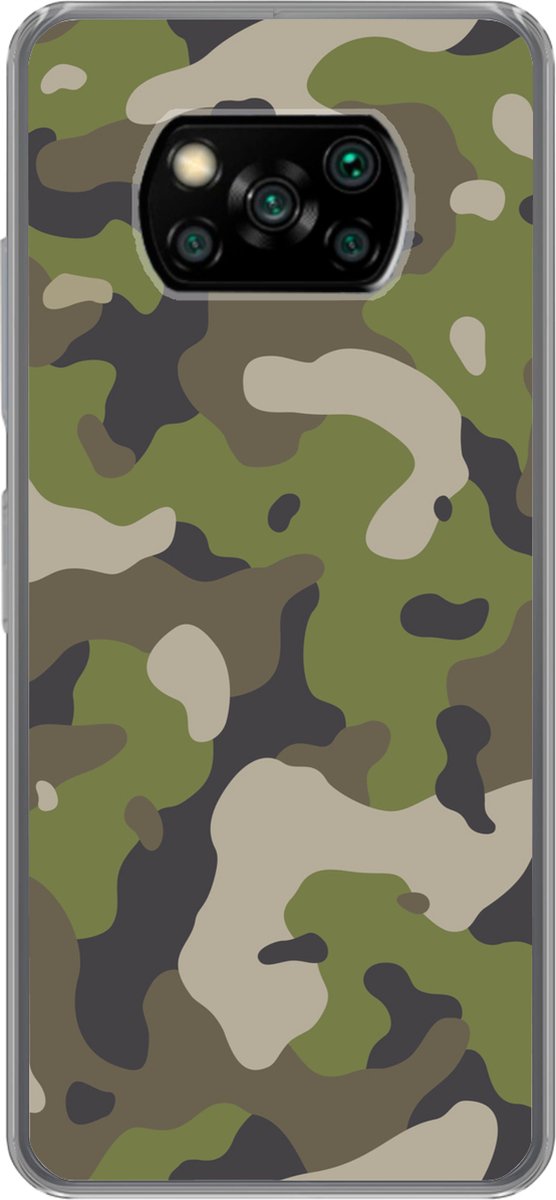 Telefoonhoesje Geschikt voor Xiaomi Geschikt voor Poco X3 Pro hoesje - Camouflage patroon met militaire kleuren - Siliconen Telefoonhoesje Telefoonhoesje