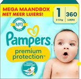 Pampers - Protection Premium - Taille 1 - Mega Box Mensuelle - 360 pièces - 2/5 KG