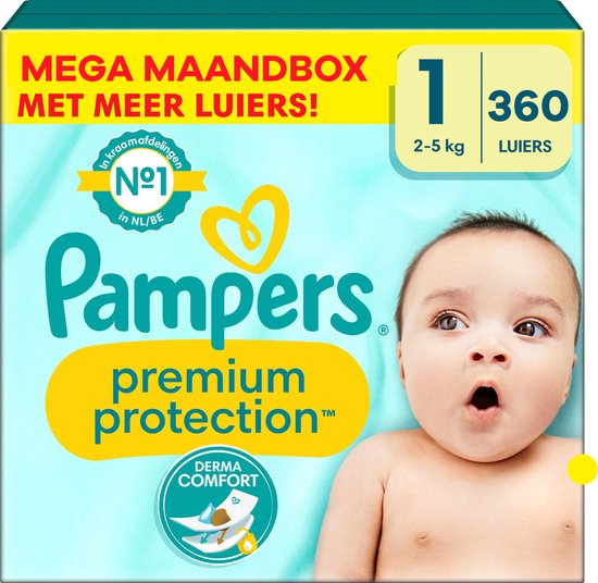 Pampers - Protection Premium - Taille 1 - Mega Box Mensuelle - 360 pièces - 2/5 KG