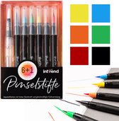 int!rend Penseelstiften, 7-delige set, 6 aquarelkleuren, 1 watertankpenseel, optimale instapset, penseelpen, pennen met flexibele penseelpunt, bullet journal, kalligrafie, handlettering