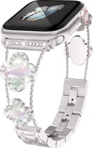 MNCdigi - Diamond Clovers band - Starlight - Geschikt voor Apple Watch 42mm - 44mm - 45mm - 49mm - Luxe diamanten RVS metalen smartwatchband voor dames meisjes - Voor iWatch series Ultra 9 8 7 6 5 4 3 2 1 SE grote modellen