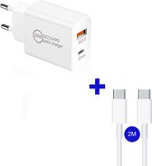 USB C Adapter + Kabel 2M - USB stekker 20W - geschikt voor Apple iPhone 15/14/13/12/11 - geschikt voor Samsung Galaxy S24/S23/S22/S21 - Snellader - Oplader - Universeel - Lader