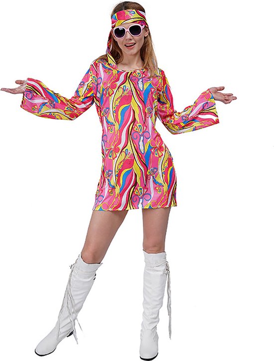 Hippie jurk - Hippie kostuum dames - Hippie kleding - Flower power kostuum dames - Carnavalskleding - Carnaval kostuum - Maat M