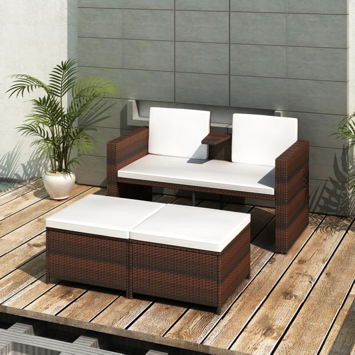 The Living Store 4-delige Loungeset met kussens poly rattan bruin - Tuinstoel - Lounge Set - Ratan Meubels - Buitendecoratie - Tuinkussens