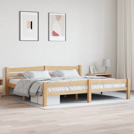 The Living Store Bedframe - Massief grenenhout - 206 x 206 x 66 cm - Geschikt voor 200 x 200 cm matras - Montage vereist