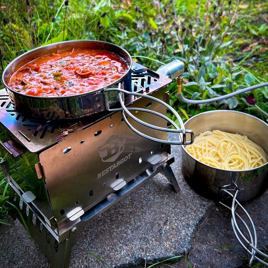 Camping kookgerei set Camping kookpot met pan, Outdoor kookgerei picknickpot, Ultralicht camping pot-pan set, Camping servies set voor bushcraft. van Odoland — afbeelding 4