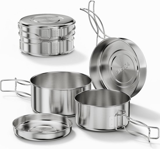 Camping kookgerei set Camping kookpot met pan, Outdoor kookgerei picknickpot, Ultralicht camping pot-pan set, Camping servies set voor bushcraft.