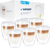 Dubbelwandige glazen van Wessper - 350 ml - ideaal voor thee, koffie, cacao, cappuccino, Latte Macchiato - Thermoglazen - 6 stuks