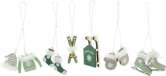 6-delige set kersthangers, houten hanger, kersthanger, decoratieve hanger voor kerstboom, dennenversiering, kerstversiering, kerstdecoratie, cadeauhanger, groen