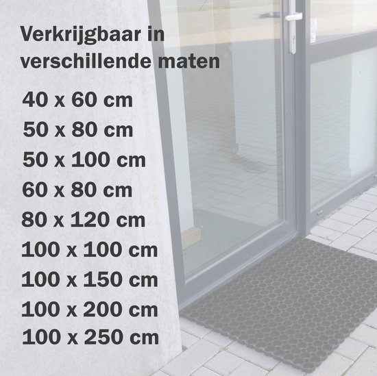 Zwarte deurmat, verkrijgbaar in verschillende maten.