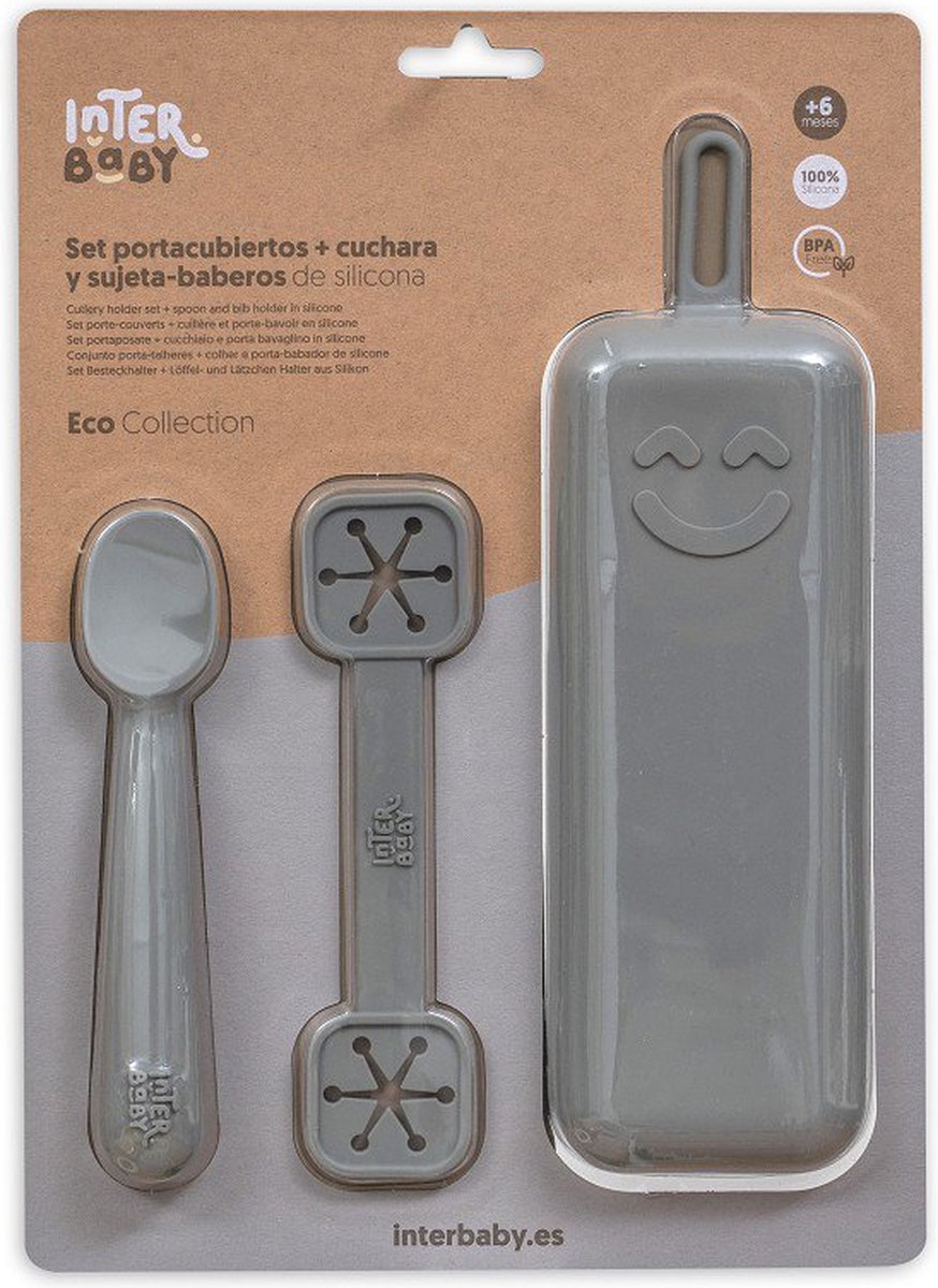 Goedkoopste Bestekhouderset - baby - eerste bestek - siliconen - baby cadeau - kraamcadeau - 3 delig - grijs