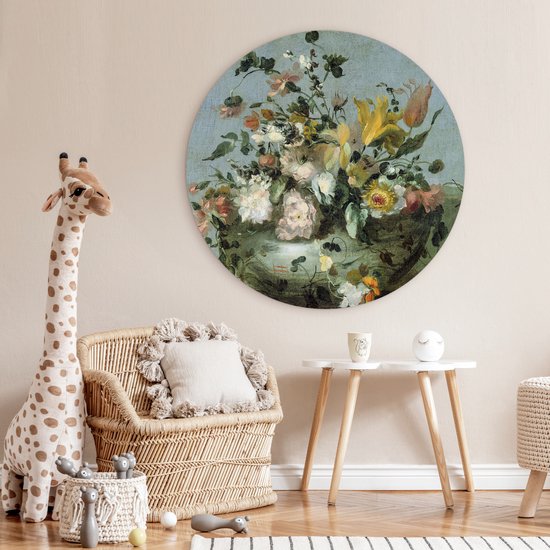 WallCircle - Déco chambre esthétique - Fleurs - Oude Meesters - Baroque - Nature - 120x120 cm - Déco chambre ados - Décoration murale - Peintures ronds