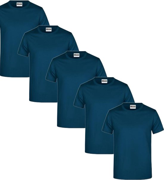 James & Nicholson 5 Pack Navy T-Shirts Heren, 100% Katoen Ronde Hals, Ondershirts Maat XL