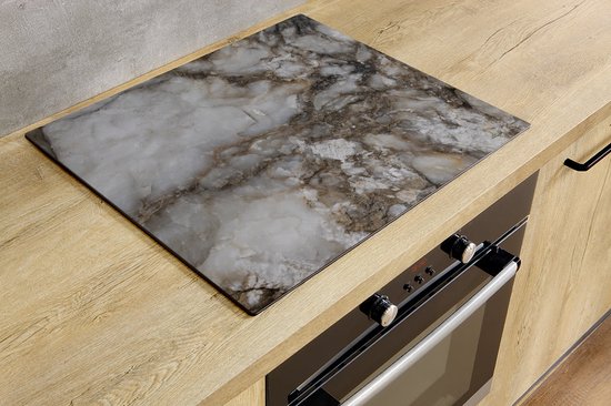 Inductiebeschermer - Marmer Steen Grijs - 76x52 cm - Inductiebeschermer - Inductie Afdekplaat Kookplaat - Inductie Mat - Anti-Slip - Keuken Decoratie - Keuken Accessoires