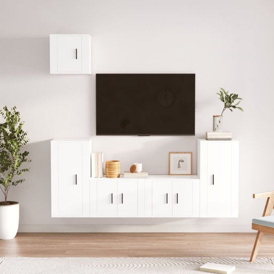 The Living Store - Tv-meubelset - 2x 57x34.5x40 cm - 2x 40x34.5x80 cm - 1x 40x34.5x40 cm - Wit houtbewerk - Stevig en praktisch design