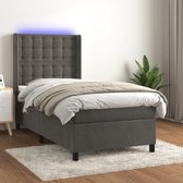 The Living Store Boxspring Bed - Donkergrijs Fluweel - 203x93x118/128 cm - LED - Pocketvering