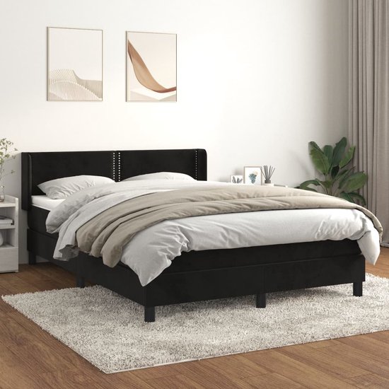 The Living Store Boxspring Bed - Zwart Fluweel - 193 x 147 x 78/88 cm - Pocketvering Matras - Middelharde Ondersteuning - Huidvriendelijk Topmatras