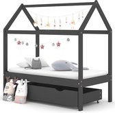 The Living Store Houten Kinderbedframe met Lade - Donkergrijs - 146 x 77 x 140 cm - Massief Grenenhout