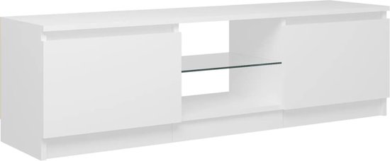 The Living Store tv-meubel - LED-verlichting - RGB - wit - bewerkt hout en gehard glas - 120x30x35.5 cm