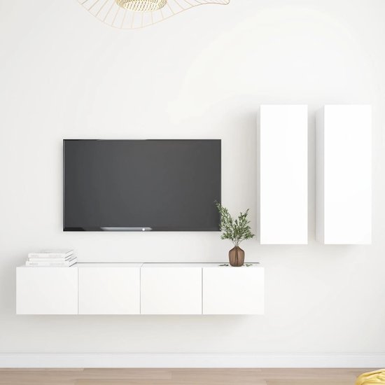 The Living Store Tv-meubelset - 80 x 30 x 30 cm - 30.5 x 30 x 90 cm - Wit
