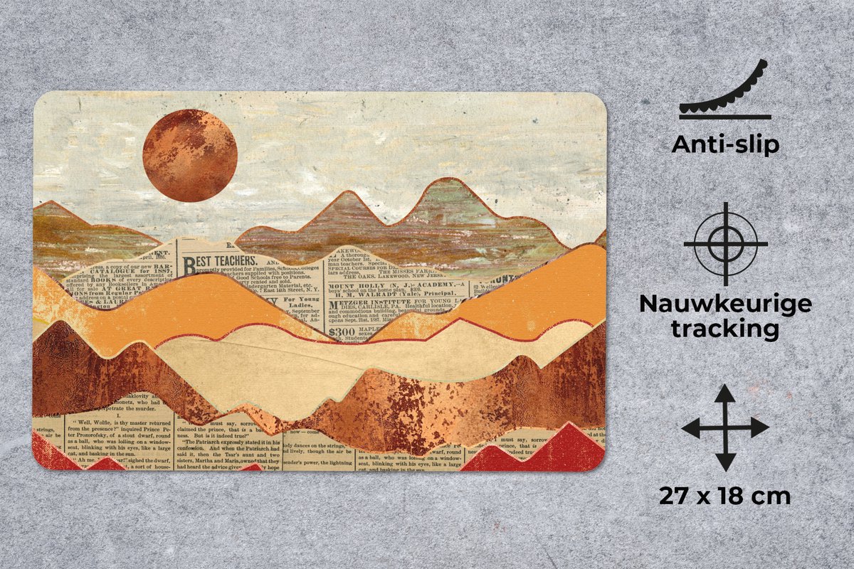 Muismat - Mousepad - Vintage - Krant - Oranje - Rood - 27x18 cm - Muismatten