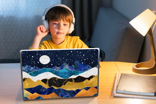 Sticker pour ordinateur portable - 14 pouces - Marbre - Or - Blauw