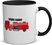 Akyol - brandweerwagen koffiemok - theemok - zwart - Brandweer - iemand die werkt bij de brandweer - mok met eigen naam - leuk cadeau voor iemand die bij de brandweer werkt - cadeau - kado - 350 ML inhoud