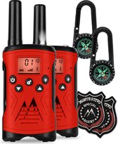 Monte Stivo Walkie-Talkies Kinderradio's - 8-Delige set incl. Kompas & politiebadge - Met Draagriem - Afneembare Bevestigingsclips - Afluisterbeveiliging - Batterijduur: 3 X 1,5 V AAA - Rood