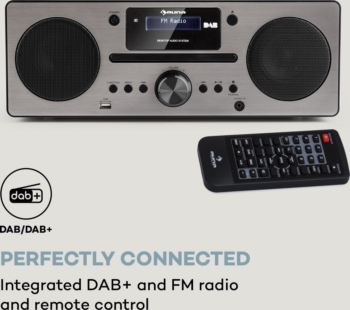 auna Harvard Chaîne compacte radio Internet DAB+ FM lecteur CD Bluetooth  marron Noyer
