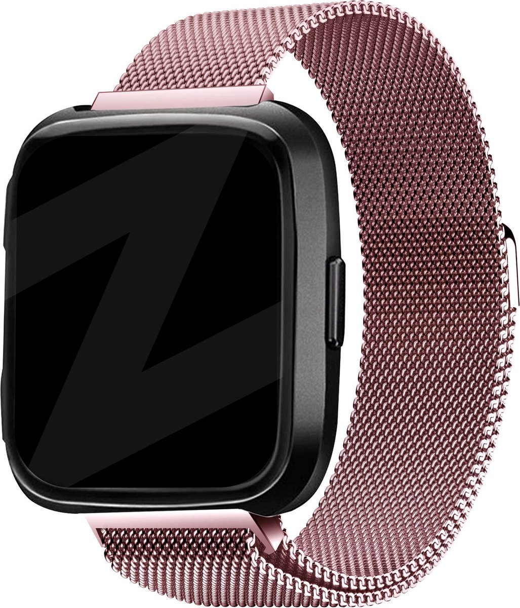 Bandz Milanese loop band geschikt voor Fitbit Versa / Versa 2 - Hoogwaardig gevlochten stalen materiaal smartwatchbandje - Milanees bandje met magneetsluiting - roze gevlochten stalen bandje
