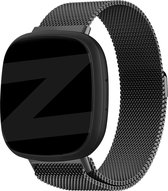 Bandz Milanese loop band geschikt voor Fitbit Versa 3 / Sense - Hoogwaardig gevlochten stalen materiaal smartwatch bandje - Milanees bandje met magneetsluiting - zwart gevlochten stalen bandje