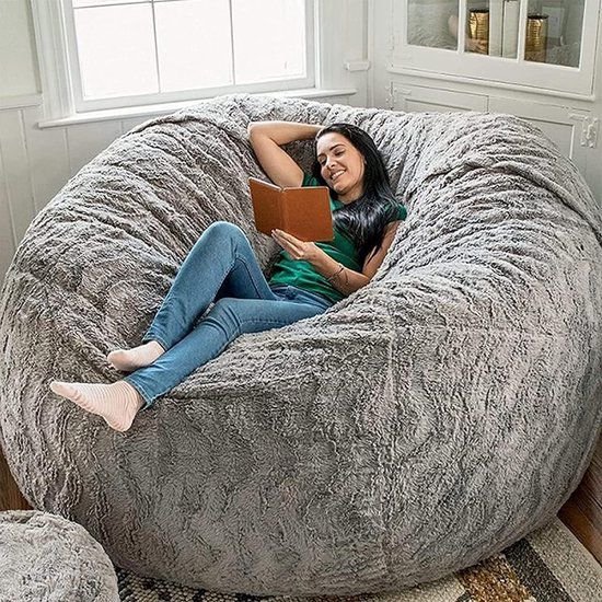 Giant Bont Zitzak Stoel, Grote Ronde Zachte Pluizige Faux Fur Zitzak Luie Slaapbank Cover voor Volwassen Woonkamer Meubels