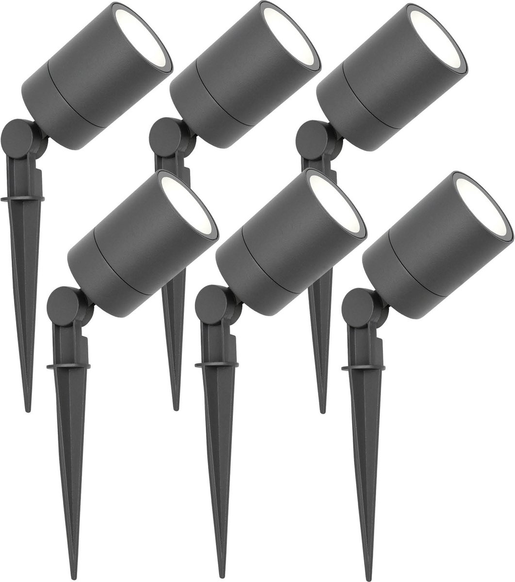 Ledvion - 6X LED Prikspots Antraciet - IP65 - 5W - 6500K - 1M