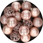 Kerstballen - 16x st - lichtroze - 6 cm - kunststof - kerstversiering