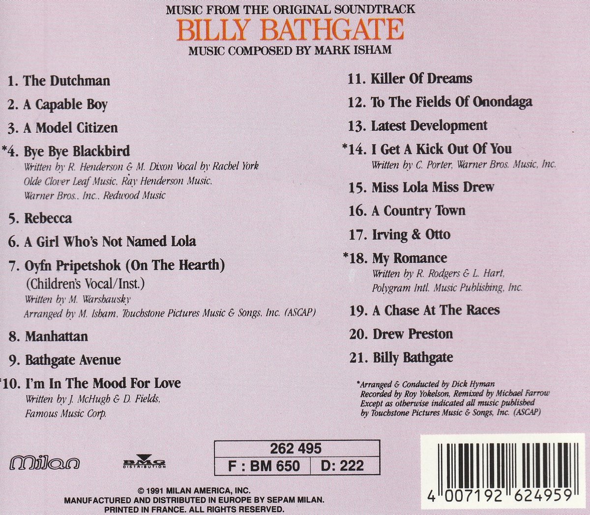 Mark Isham - Billy Bathgate (Original Soundtrack)