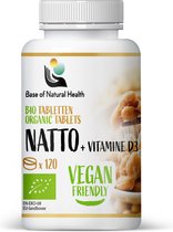Base Of Natural Health - BIO Natto + Vitamine D3 Tabletten 630mg - In Tabletten - Hoge Dosis Vitaminen en Mineralen - Voedingssupplement - Vitamine K2mk7 - Biologische Gedroogde Natto - Vitamine D Volwassenen - Optimaal Gedoseerd