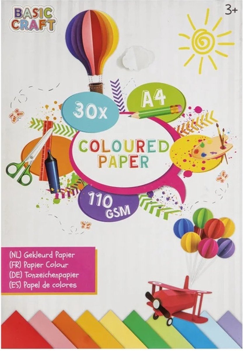 Gekleurd papier - 30 vellen - A4-formaat - knutselpapier/tekenpapier - Merkloos