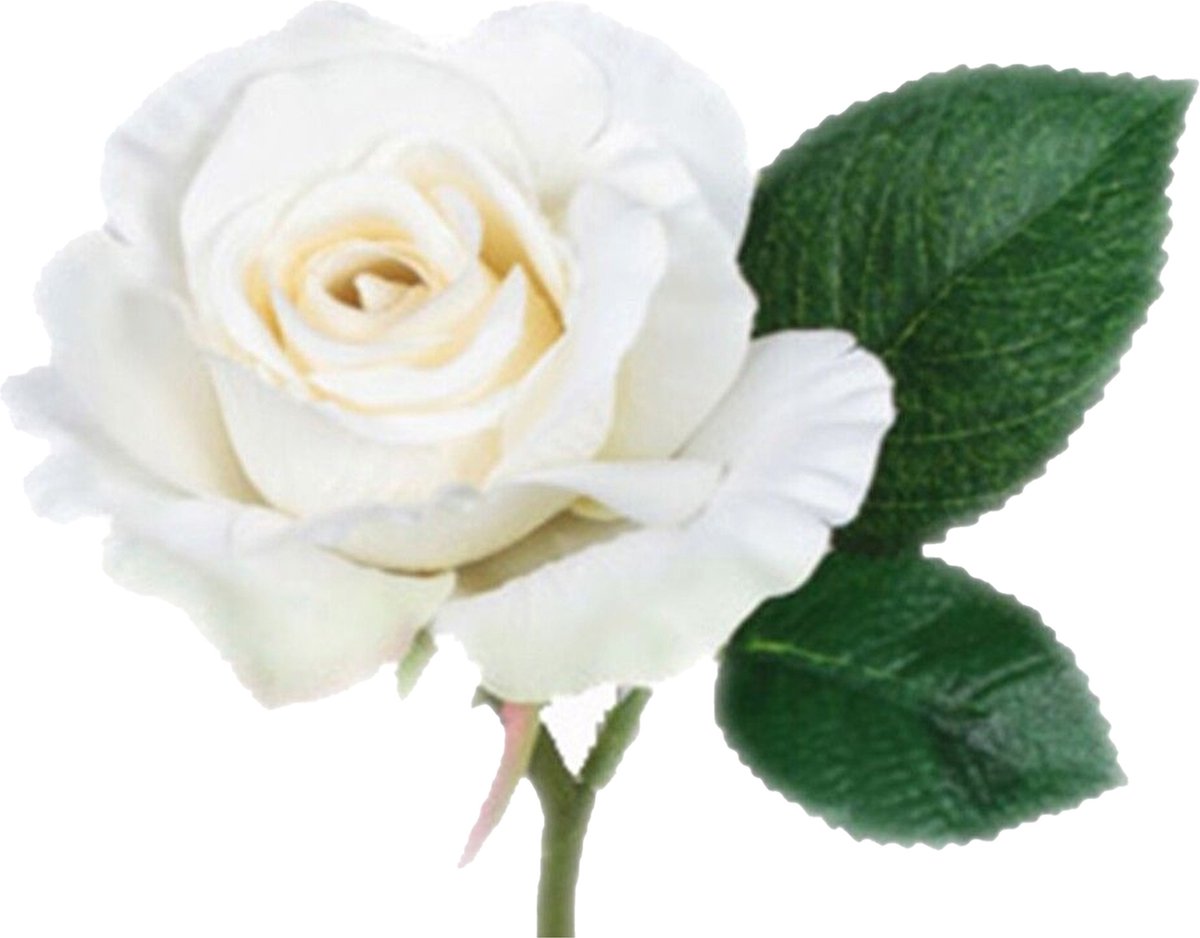 Mica Decorations Kunstbloem roos Emy - wit - 31 cm - kunststof - decoratie bloemen