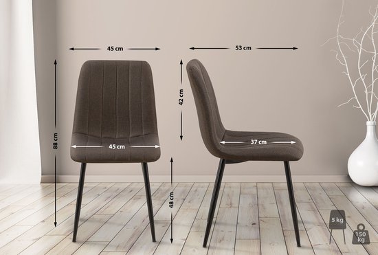 CLP Dijon Eetkamerstoel - Zonder armleuning - Metaal onderstel - bruin Stof