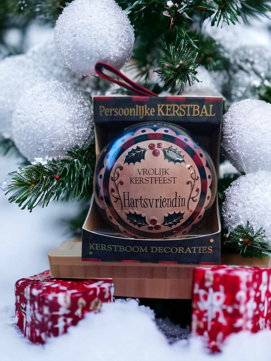Persoonlijke kerstbal-Hartsvriendin - spaarpot- cadeauverpakking - kerst- ornament -relief