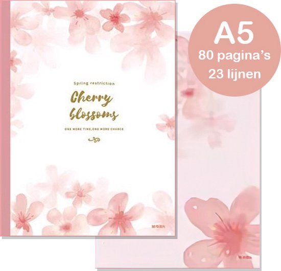 Ainy Sakura Schriften - set van 2 gelinieerd A5 schriften met 80 pagina's - Kawaii middelbare schoolspullen