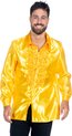 Wilbers & Wilbers - Jaren 80 & 90 Kostuum - Knallend Gele Foute Ruchesblouse Satijn Disco Party Man - Geel - Maat 64 - Carnavalskleding - Verkleedkleding