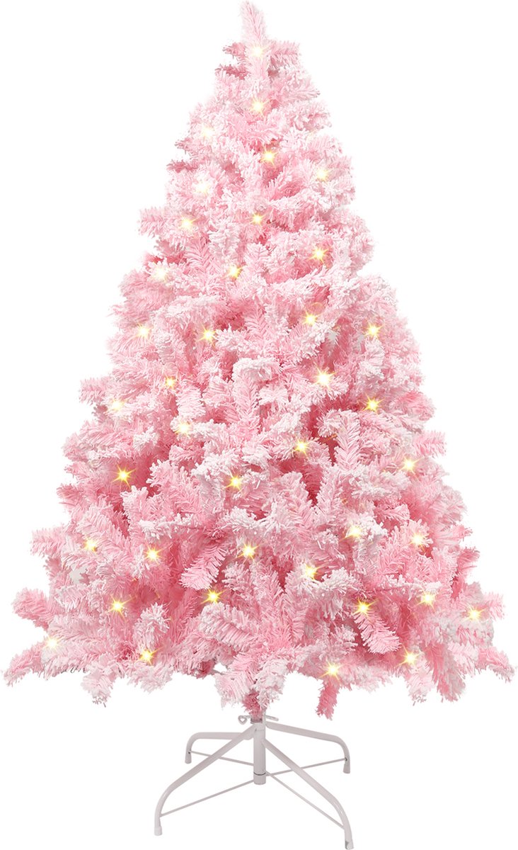 Uten Luxe Uitvoering Kunstkerstboom - Met 200 LED Verlichting en Sneeuw - 808takken - 180cm Hoog - Wit/Roze