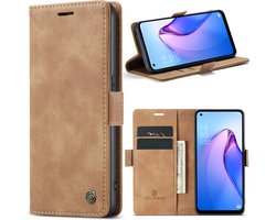 Geschikt Voor Oppo Reno 8 5G Hoesje - Solidenz Urban Bookcase Reno 8 5G - Telefoonhoesje Reno 8 5G - Reno 8 5G Case Met Pasjeshouder - PU Leren Hoes - Draadloos Opladen - Reno8 - Bruin