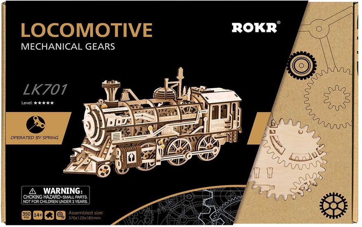 Robotime modelbouwpakket Locomotief hout 370mmx185mmx120mm - Naturel kleur — afbeelding 5
