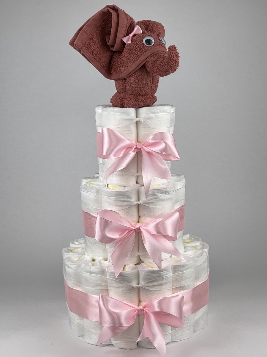 Goedkoopste Chouette-Chouette | Luiertaart Meisje | Kraamcadeau | Geboorte Meisje | Babyshower | Olifant Koper - Roze