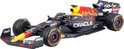 Zwarte Formule 1 auto RB18 met Red Bull logo's, gele neus en rode accenten.